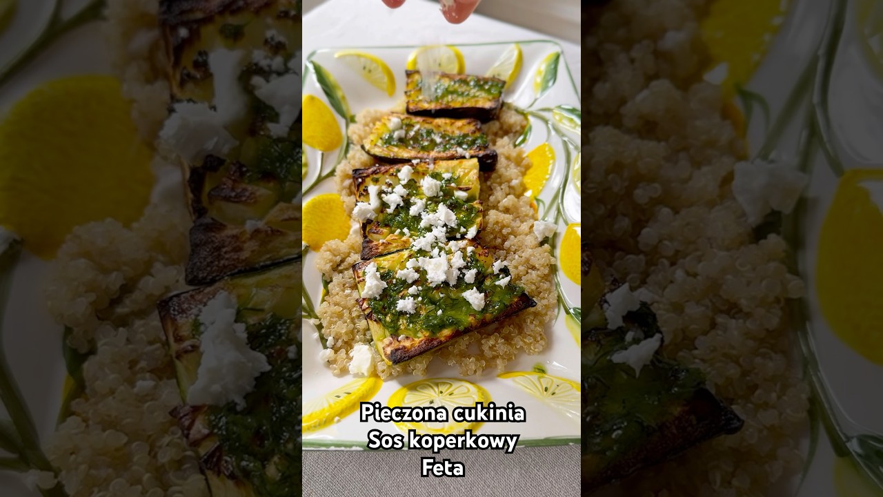 Pieczona cukinia, sos koperkowy i feta 