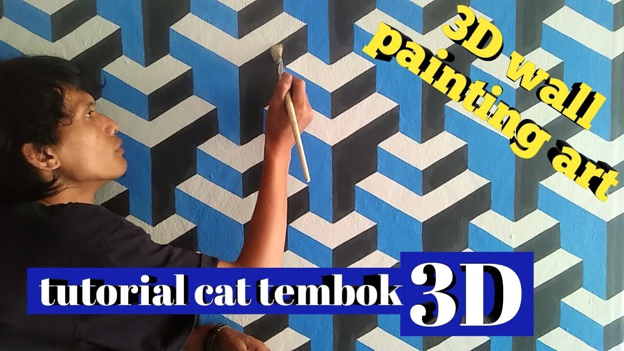 mural dinding motif 3d tutorial cat tembok motif 3d 