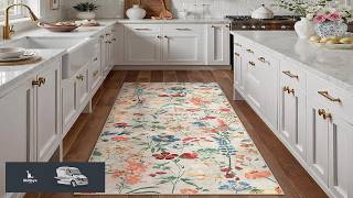 PureCozy Floral Runner Rug 2x6 Washable Hallway Long Beige Bedroom Carpet Non
