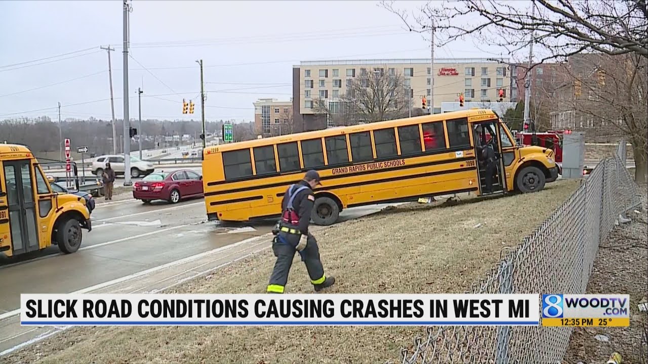 Slick road conditions cause crashes, slide-offs - YouTube