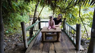 The Life of a Single Mother and Her Daughter in a Log House in the Woods - Making a Wooden Railing