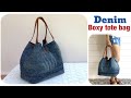 how to sew a denim tote bags tutorial, sewing diy a tote bags patterns, diy bags from old jeans