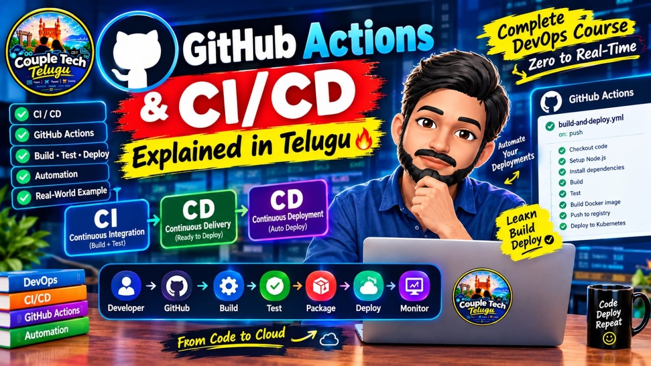 GitHub Actions & CI/CD Explained in Telugu 🔥 | Complete DevOps Course ...