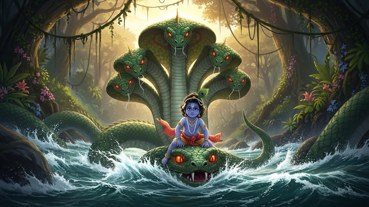 Little Krishna and Manuv Nagasur 🐉 | Fun Mythical Adventure Song for Kids | Magical Nursery Rhyme