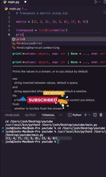 How to Transpose a Matrix using zip in Python #shorts - YouTube