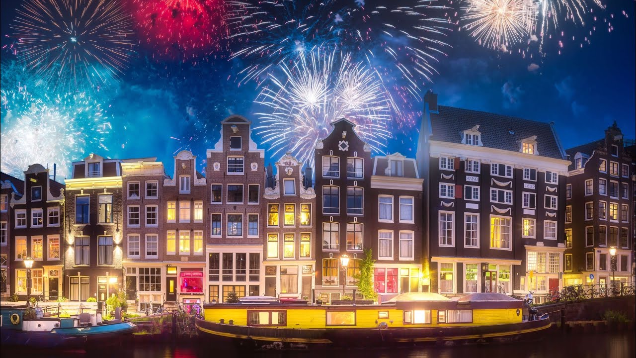 🎄🍾New Year Eve 2024 in Amsterdam,Netherlands. Fireworks Night💥Walking ...