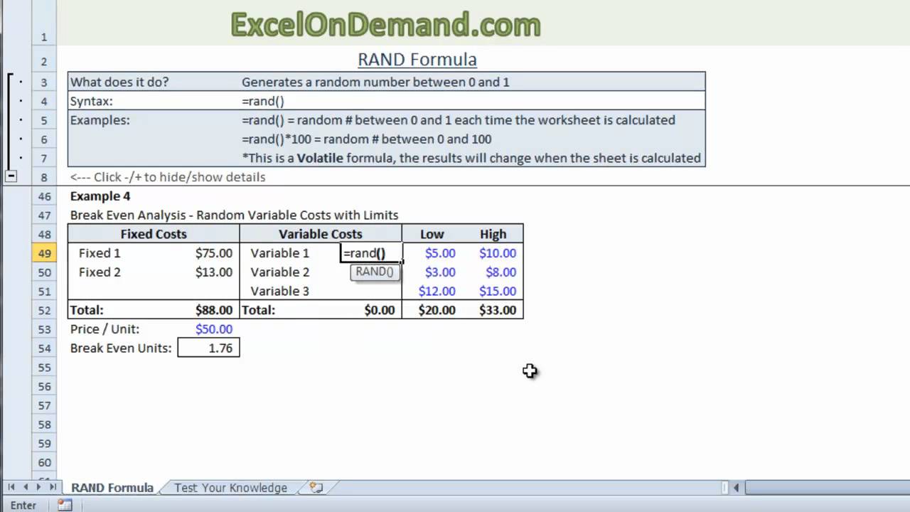 RAND Formula - Generate Random Numbers In Excel | ExcelOnDemand.com