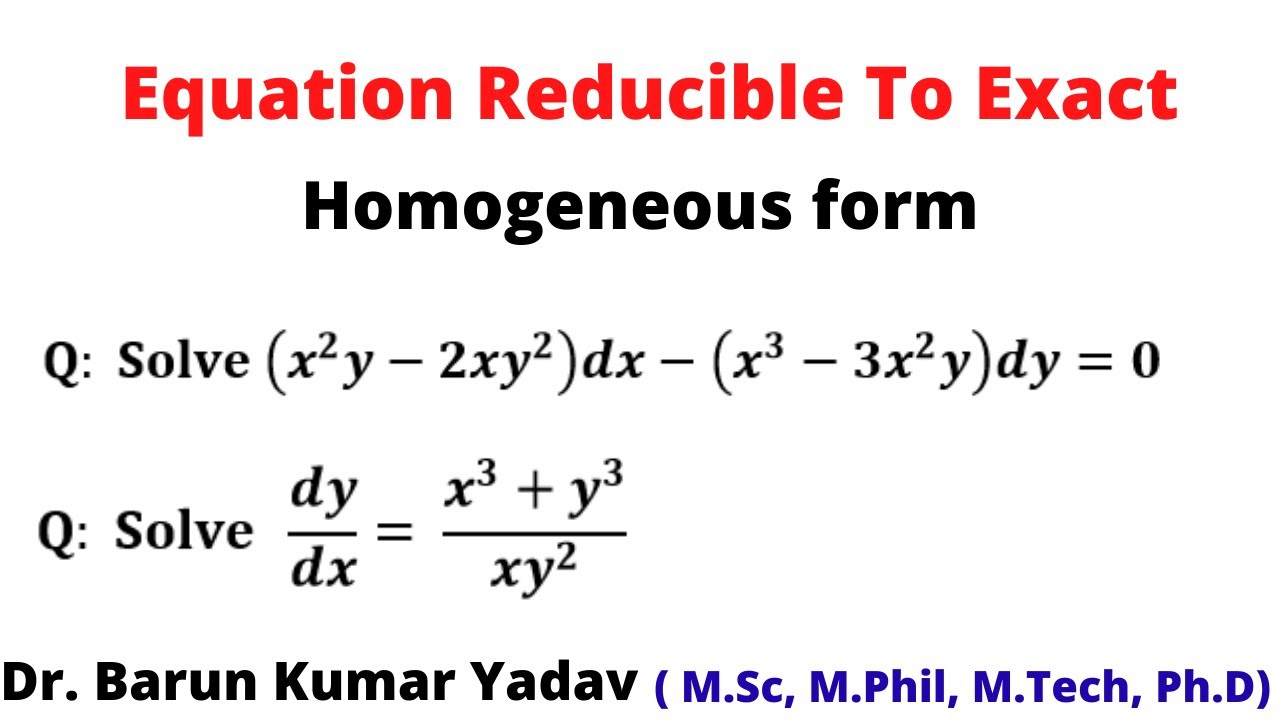Reducible to exact differential equation in Hindi Differential
