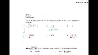 Algebra Video Notes 3 12 26