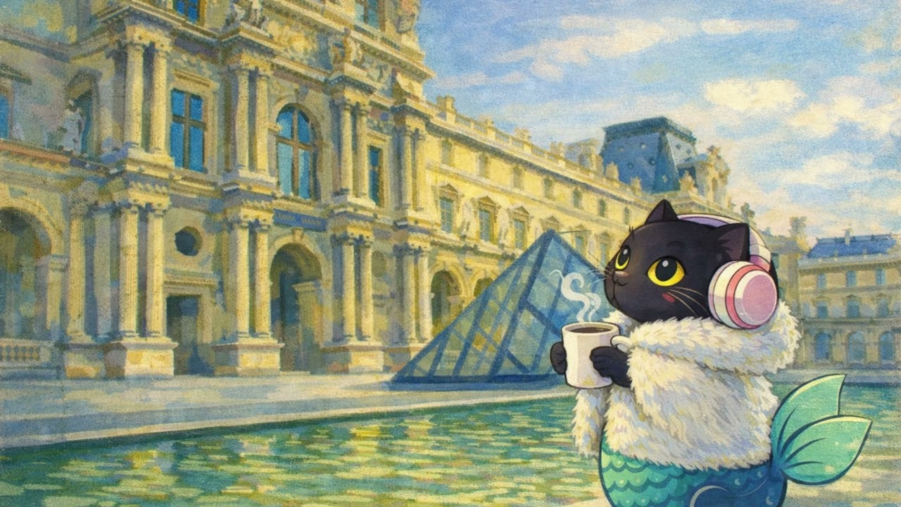 Snowy Paris Day at The Louvre Pyramid 🗼❄️ French Lofi for Unwinding