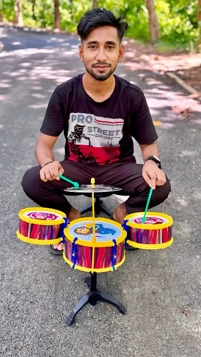 Hip Hop Drums Set Senior Musical Band Instruments with 3 Drums, 1 Dish, 1 Stool & Sticks