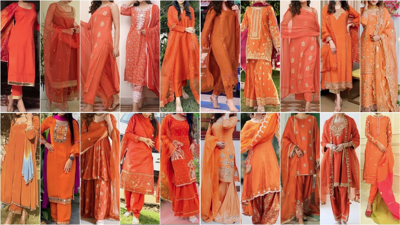 Buy Orange Designer Pakistani Salwar Suit Online -