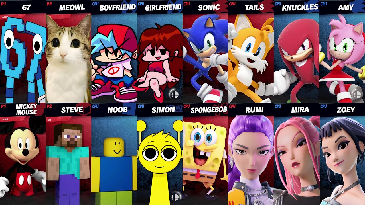 NEW Sonic vs Mario vs Roblox vs Minecraft vs Fortnite vs Brainrot vs 67 in Super Smash Bros Ultimate