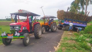 Hmt tractor fully loaded with sugarcane trolley pulling mahindra Arjun 555 di tractor | CTV