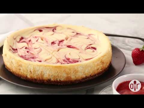 baked-strawberry-swirl-cheesecake