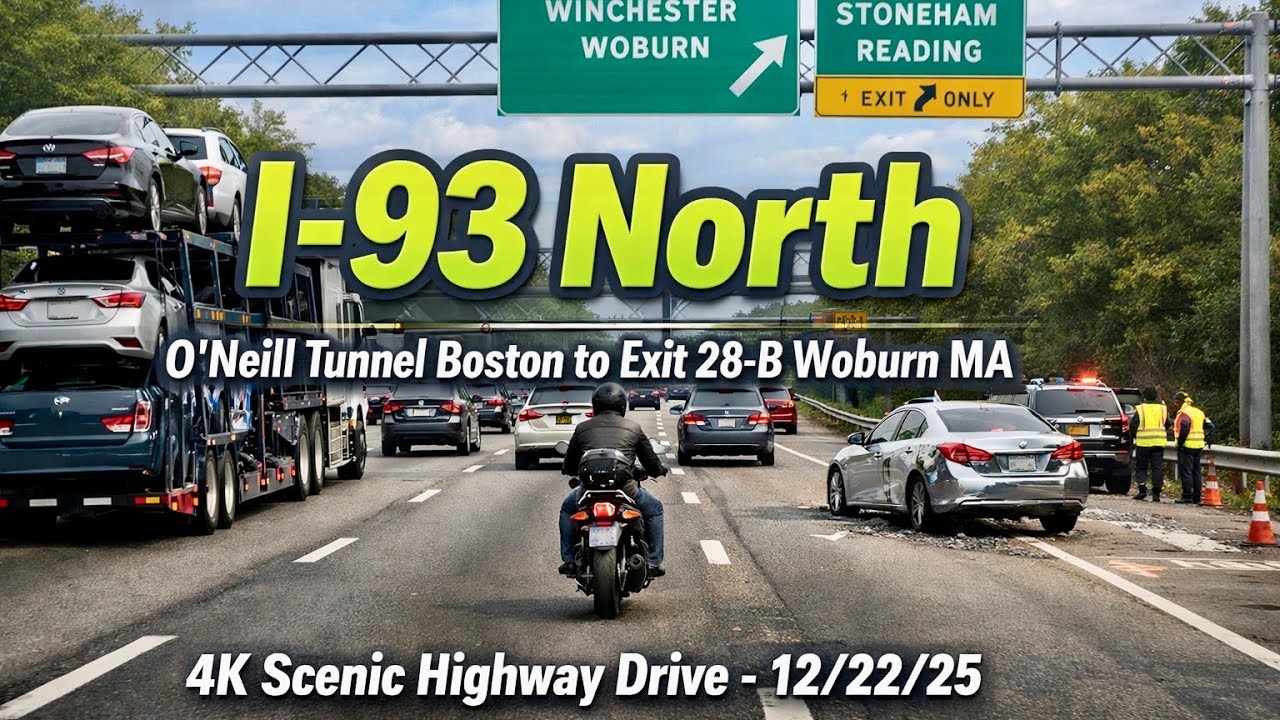 I-93 North | O’Neill Tunnel Boston to Exit 28-B Woburn MA | 4K Scenic Highway Drive - 12/22/25