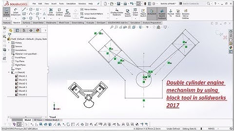 double cylinder engine mechanism by using block tool in solidworks 2017