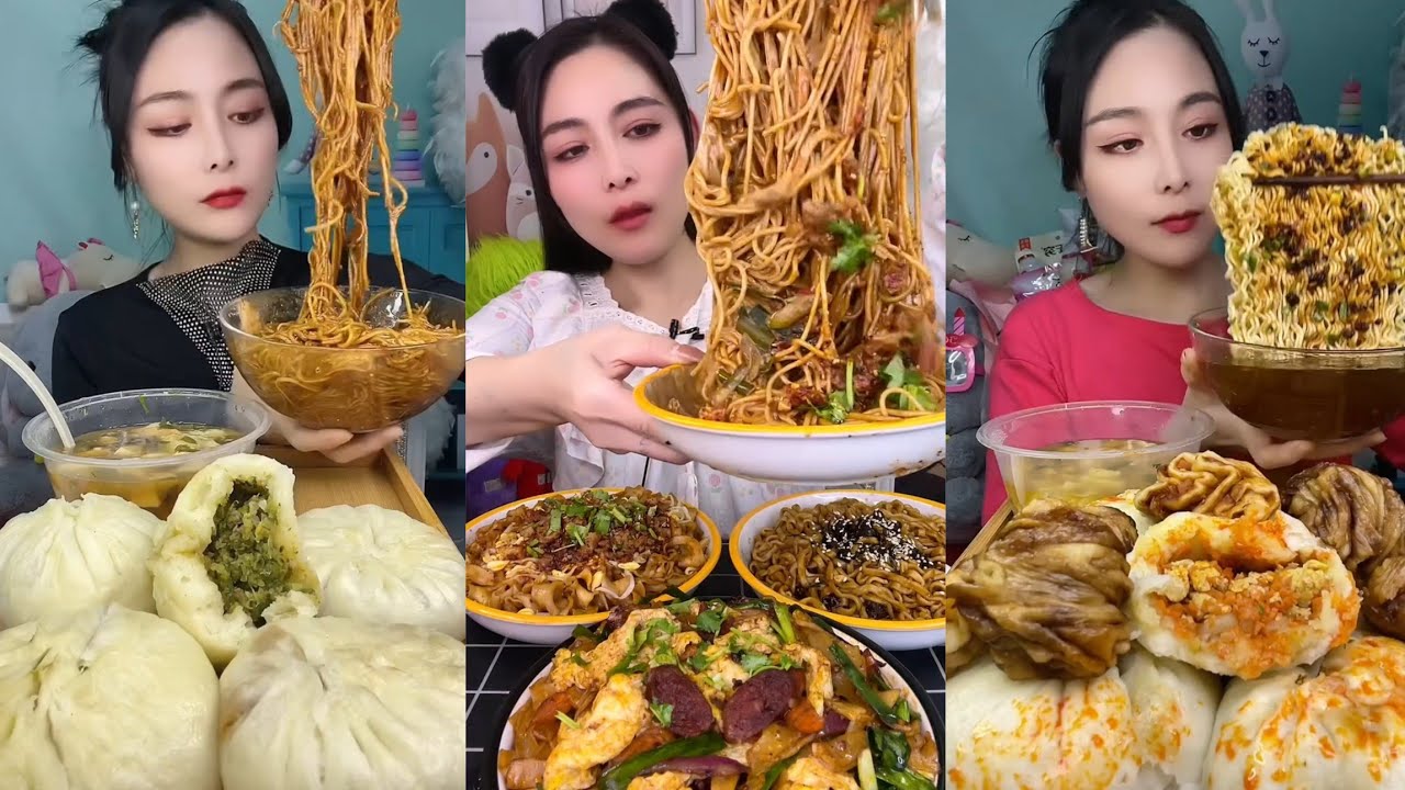 Mukbang : Eating Spicy Noodles 🍜🍜 fire Noodles 🍜 with Hotdogs 😋#food #noodles #yummy #pasta 