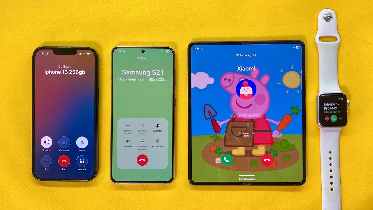 Apple Watch Incoming Call iPhone 13 vs Samsung S21, Z Fold timer, fake calls