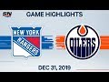 NHL Highlights | Rangers vs. Oilers - Dec. 31, 2019
