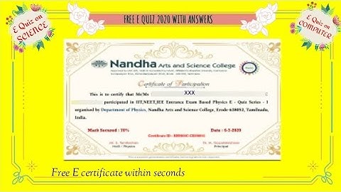 Free E quiz 2020 with answers -Free E quiz with Free E certificate -2 National Level Online quizzes