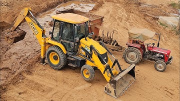 Jcb 3dx Backhoe Machine Loading Mud in Massey Tractor and Hopper mitti I Jcb Tractor video