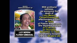 Lucy Merena Florent-Emmanuel ~ Short Obituary