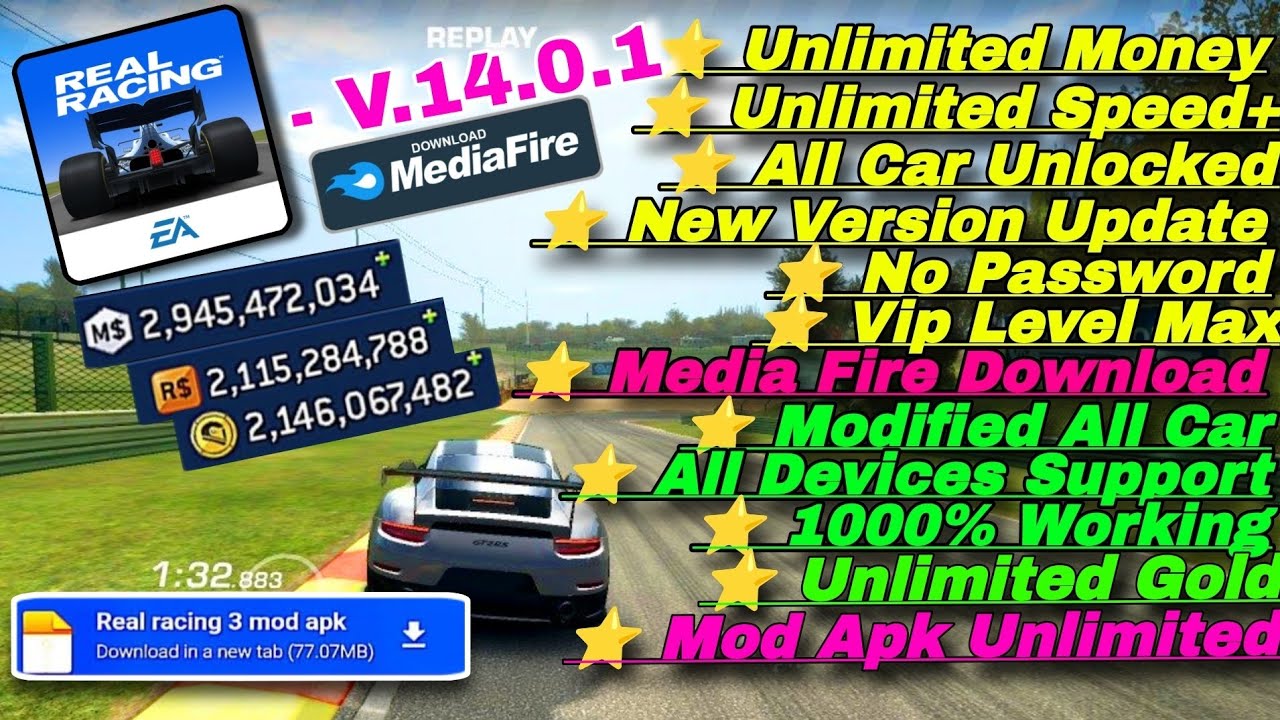 Real Racing 3 Mod Apk Unlimited 🤑 Money V.14.0.1 All Car Unlocked Level VIP Max 