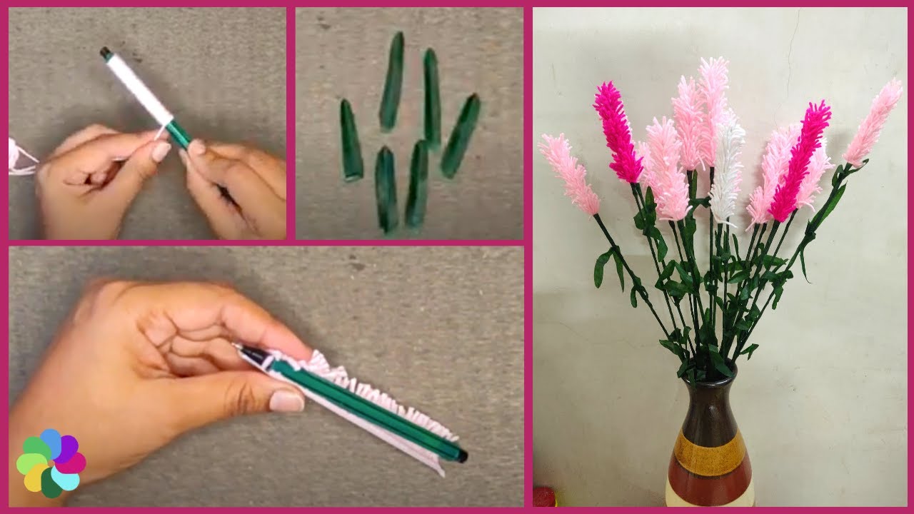 Easy Hack for Lavender Flower making Ideas with Wool, Broomsticks | Wool Crafts for Home Decoration