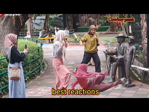 Cowboy prank || this is the best and very funny, what do you think? || best reactions|| prank patung