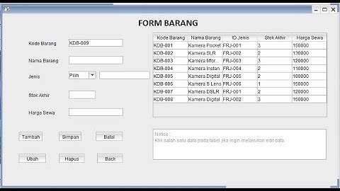 Aplikasi Rental Kamera dengan Netbeans - Pemrograman Berorientasi Object (Java)