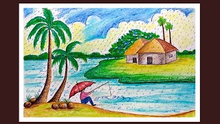 rainy season drawing scenery beginners simple step