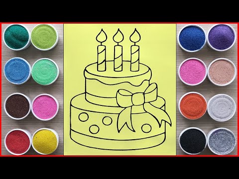 Tô màu tranh cát bánh sinh nhật cầu vồng - Sand painting rainbow birthday cake (Chim Xinh channel)