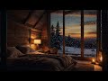 Cozy cabin bedroom relaxing piano music by the snowy mountains