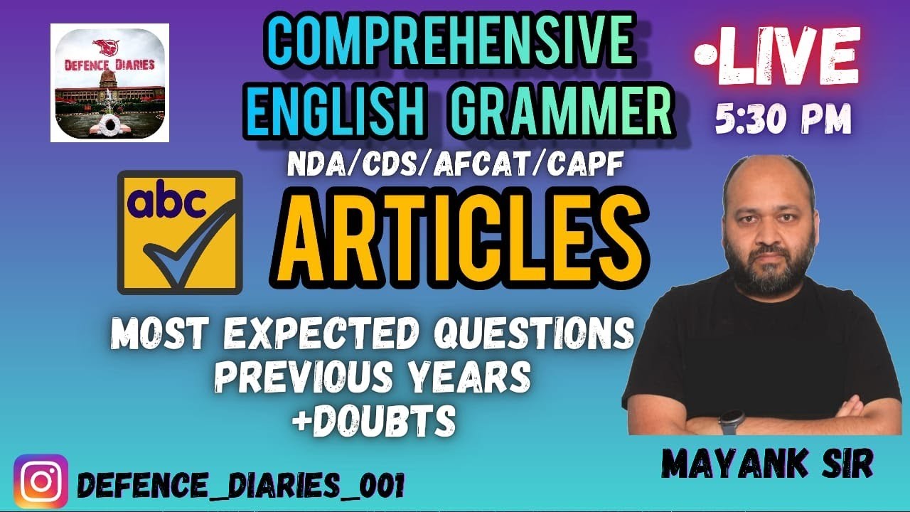Articles || Most Expected Question || English Grammar || NDA/CDS/AFCAT/CAPF