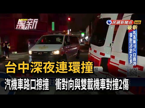 台中深夜連環撞　汽機車路口擦撞　衝對向與雙載機車對撞2傷－民視新聞