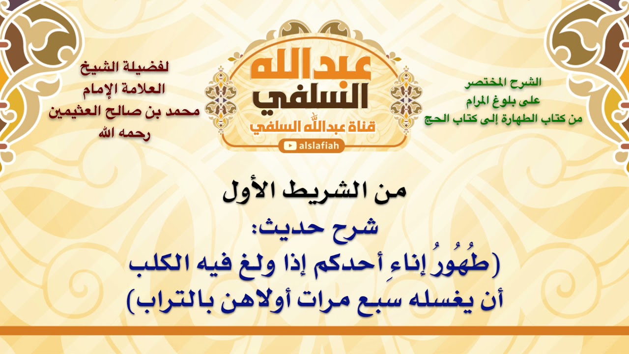 الشيخ ابن عثيمين : شرح حديث  طُهُورُ إناءِ أحدكم إذا ولغ فيه الكلب أن يغسله سبع مرات أولاهن بال