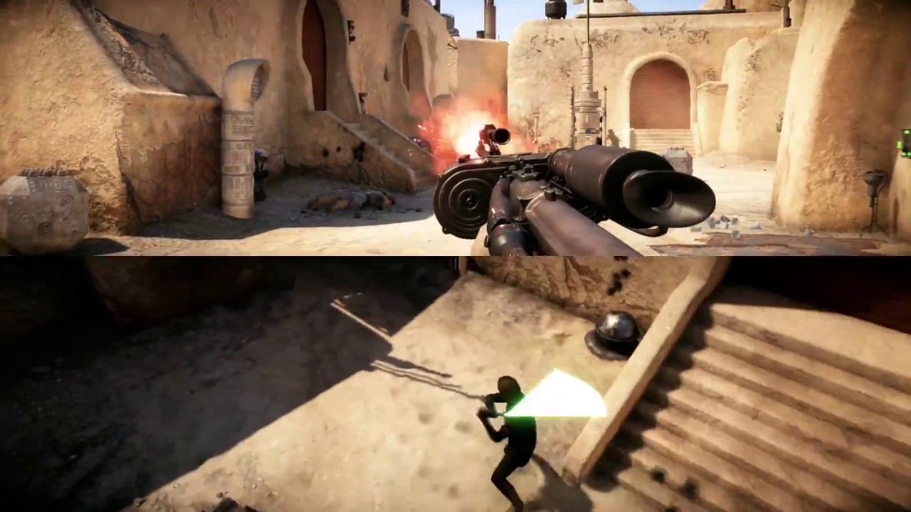Star Wars Splitscreen Battlefront 2 PS4 PRO - Tatooine Team Deathmatch - The Rebellion Part 1 - HD