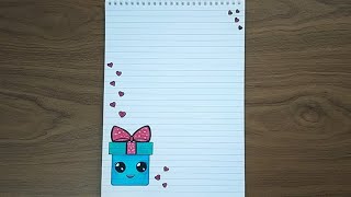 تزيين دفتر على شكل هدية كيوت ? |رسومات لتزيين الدفاتر | easy notebook border design