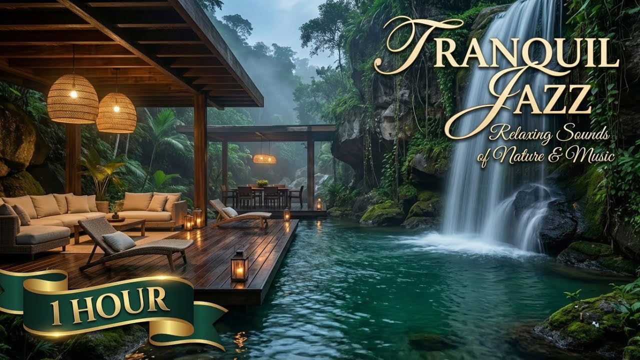 Tranquil Jazz 🌊 Beautiful Waterfall Sounds & Soft Instrumental Music
