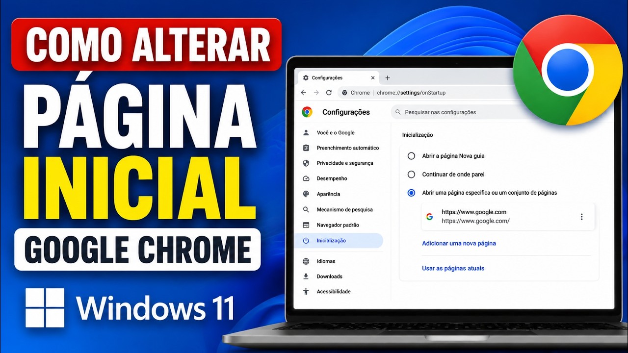 Thumbnail do vídeo Tecnoflavio: Como alterar a página inicial do Google Chrome no Windows 11