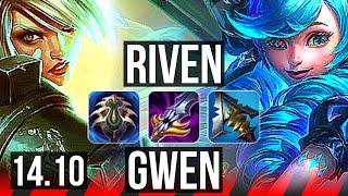 RIVEN vs GWEN (TOP) | 10 solo kills, 42k DMG, 15/3/9, Legendary | EUW Grandmaster | 14.10