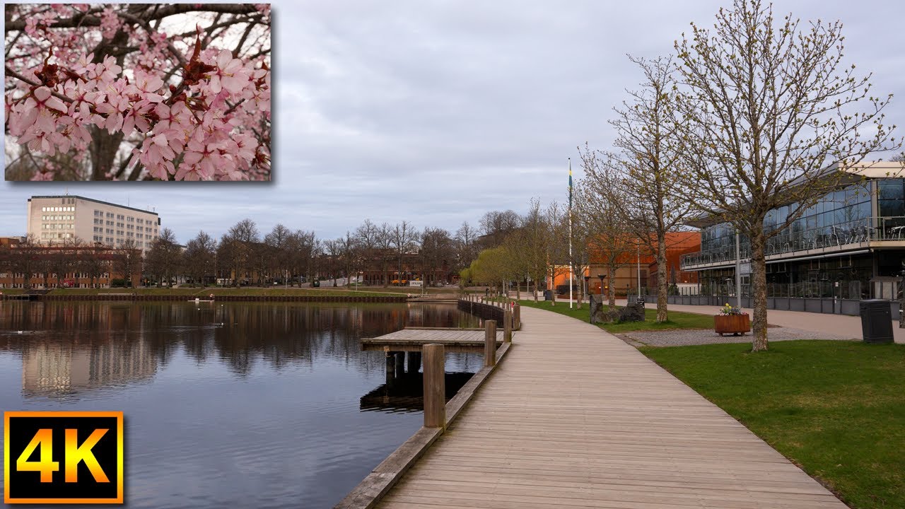 Early saturday morning city walk in april - Växjö Sweden - 4K City Walking Tour