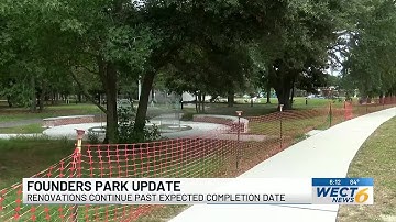 Construction continues at Founders Park months after completion date