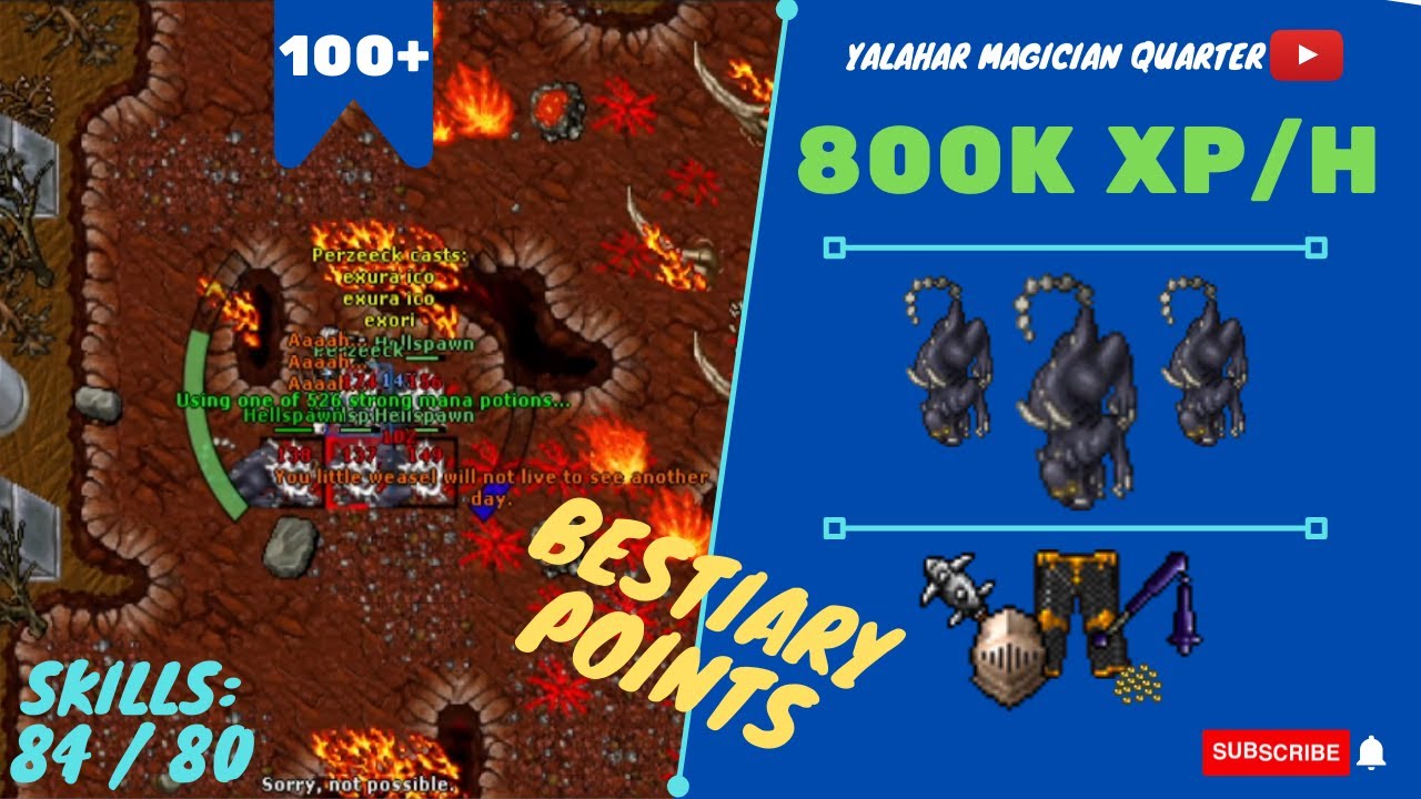EK SOLO LVL 100+ 800K XP/H SKILLS 84/80 Yalahar Magician Quarter