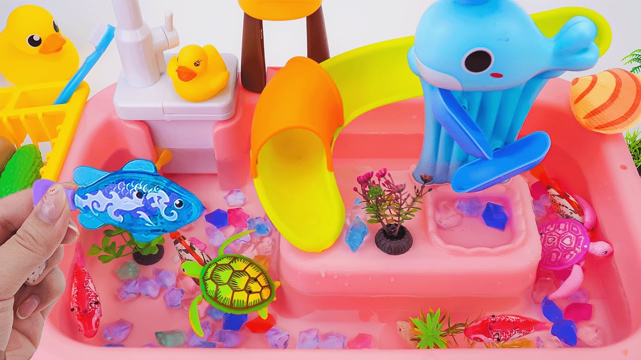 toy asmr | Light Robo Fishing Aquarium Pink Pool Playset ASMR Satisfying with Unboxing Review Toy