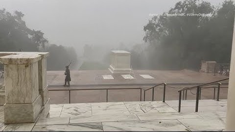 Guard at Tomb of Unknown Soldier at Arlington National Cemetery never leaves post in storm