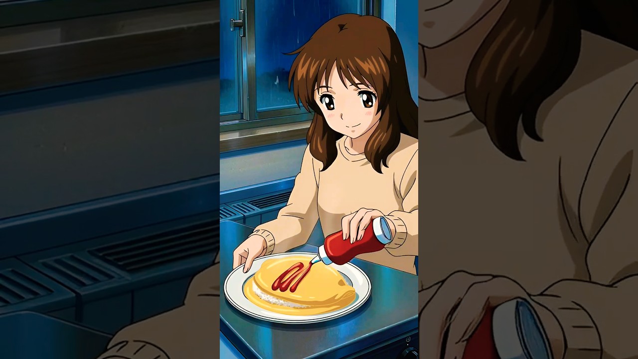 Late-Night Anime Cooking ASMR 🌧️ | Omurice | 90s Anime Vibes