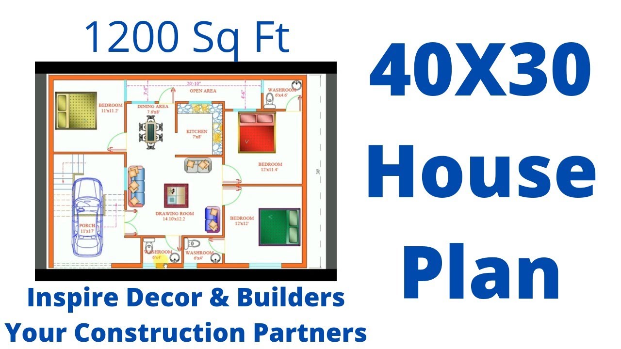 40X30 Building Plan II 1200 Sq Ft House Plan II North Facing Home Map ...