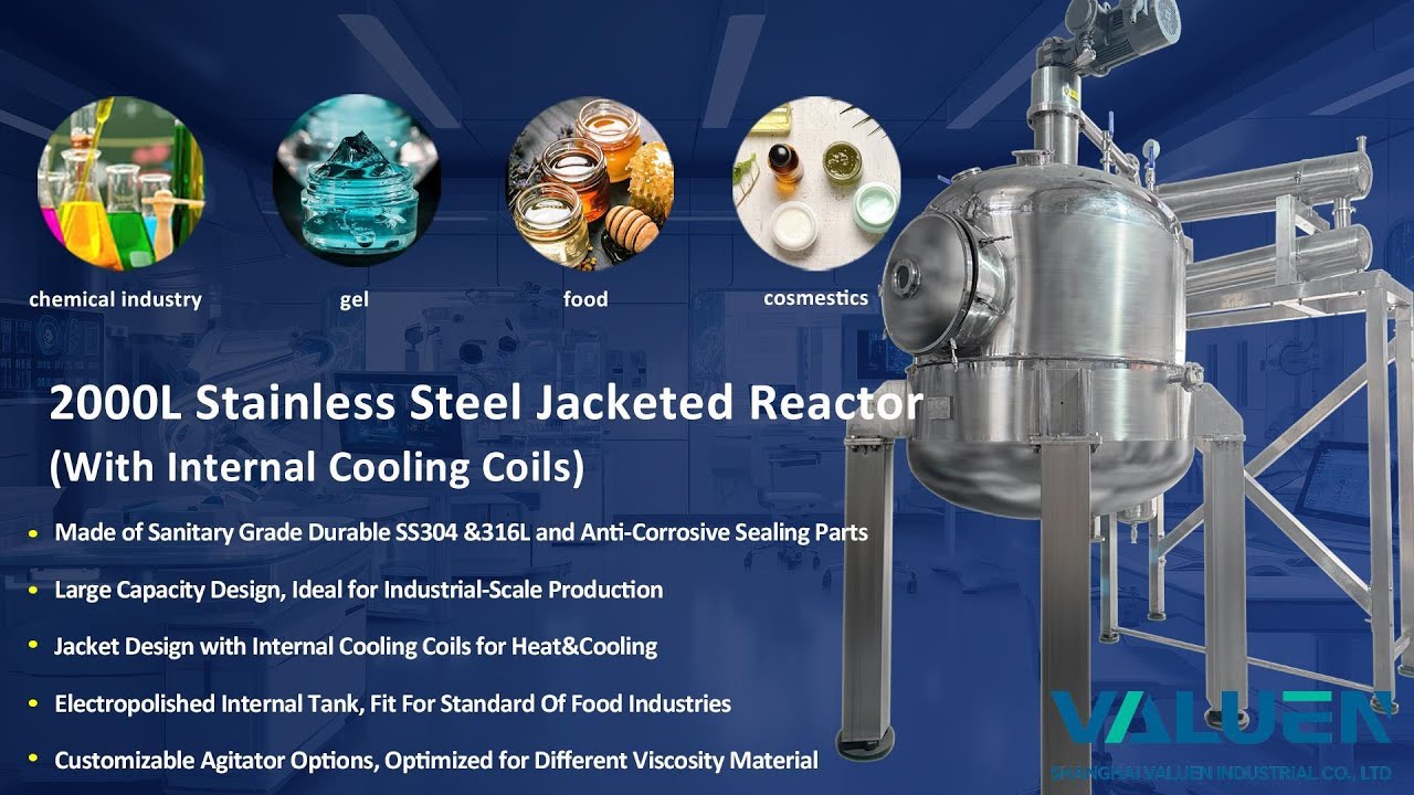 2000L Jacketed Stainless Steel Reactor Vacuum Concentrator With Internal Cooling Coils